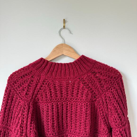 HYFVE Chunky-Knit Crew Neck Long Sleeve Cropped Pullover Sweater Red S - Picture 6 of 7